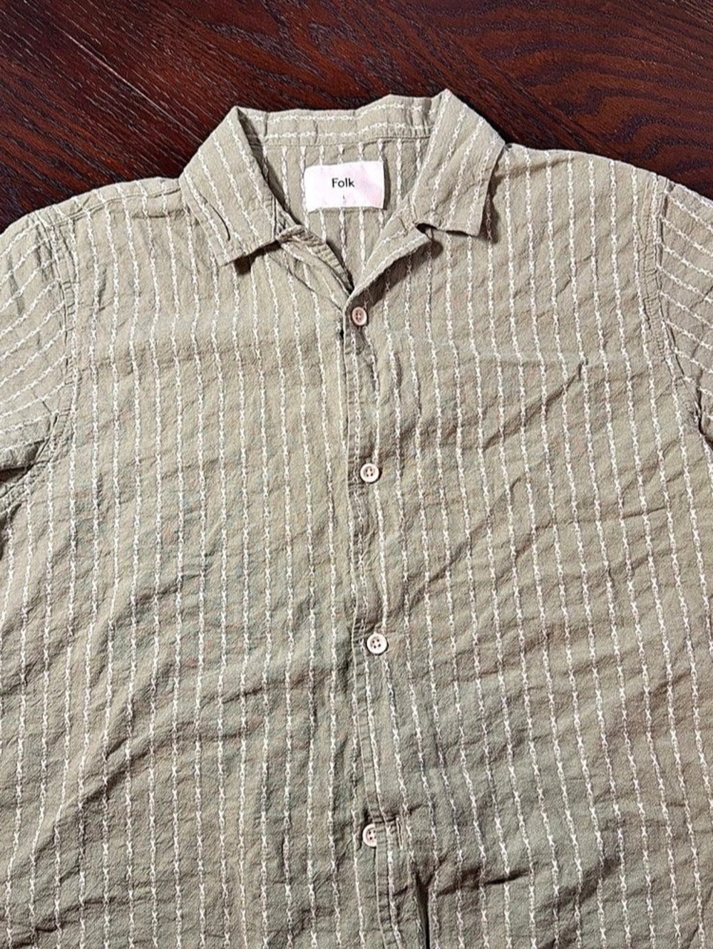Folk Striped Cotton Linen blend Shirt in Green & White Size Large